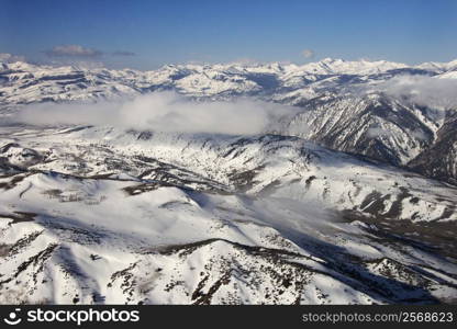 Aerial landscape of snow covered mountain range in Sweetwater Mountains, California, USA.