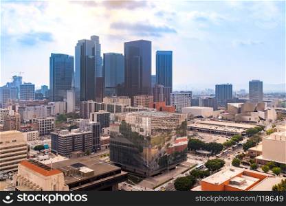 Aerial Los Angeles downtown. Aerial Los Angeles downtown skyscrapes in Los Angeles Californai USA