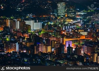 Aerial night view of Yokohama Cityscape, Japan