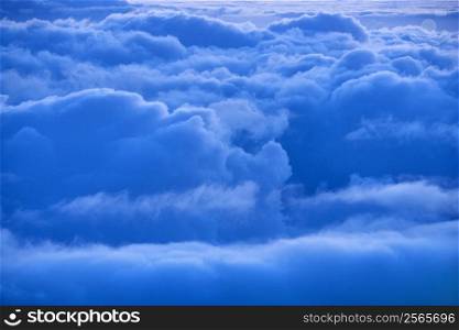 Aerial of blue clouds in Haleakala National Park, Maui, Hawaii.