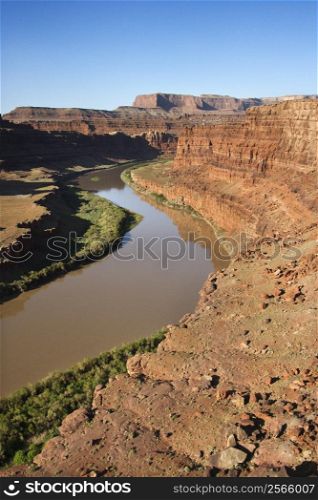 Aerial of Colorado River landscape in Utah, USA.