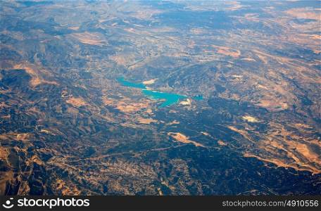 Aerial of Embalse Santolea Dam in Aragon of Spain