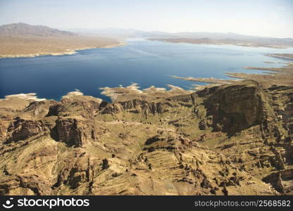Aerial of Lake Mead landscape in Nevada, USA.