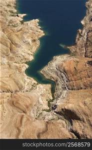 Aerial of Lake Mead shoreline in Nevada, USA.