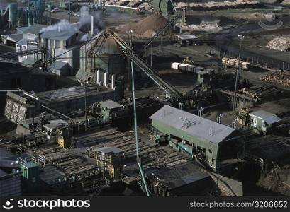 Aerial of large sawmill, Idaho