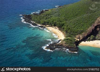 Aerial of Maui, Hawaii beach and Pacific ocean.