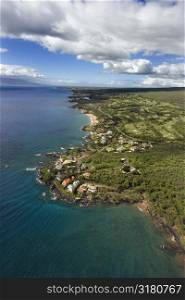 Aerial of Maui, Hawaii coastline.
