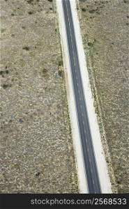 Aerial of rural highway through Mojave, California, USA.