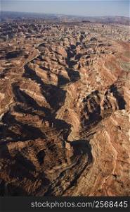 Aerial of southwest desert canyon in Canyonlands National Park in Utah, USA.