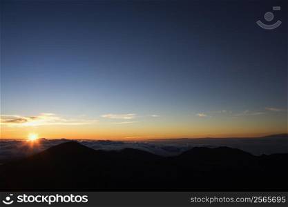Aerial of sunrise in Haleakala National Park in Maui, Hawaii.