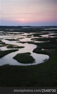 Aerial of wetland on Bald Head Island, North Carolina.