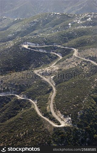 Aerial of winding scenic road in California, USA.