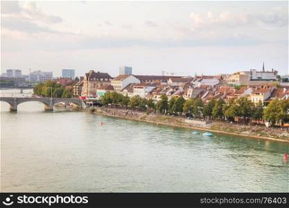 Aerial overview of Basel cityscape in Switzerland