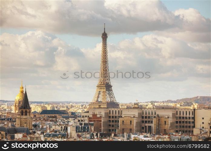 Aerial overview of Paris with the Eiffel tower