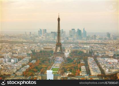 Aerial overview of Paris with the Eiffel tower