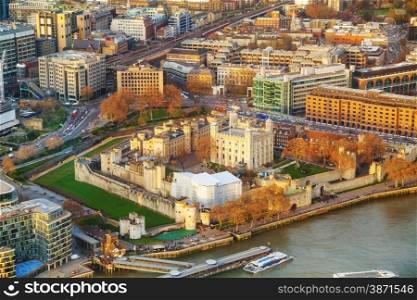 Aerial overview of Tower fortress in London