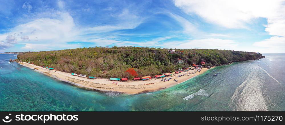 Aerial Panorama at Thomas Beach in Uluwatu area on Bali Indonesia