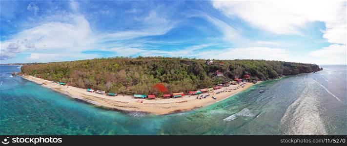 Aerial Panorama at Thomas Beach in Uluwatu area on Bali Indonesia