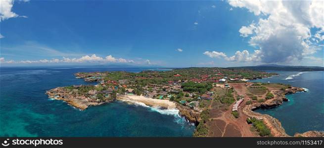 Aerial panorama from Dream Beach on Nusa Ceningan Bali Indonesia