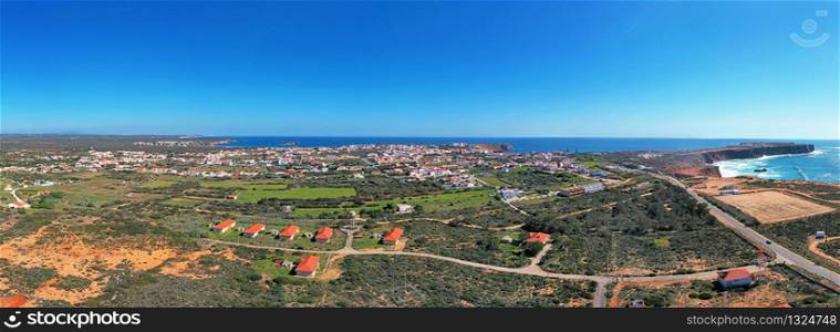 Aerial panorama from the vilage Sagres in the Algarve Portugal
