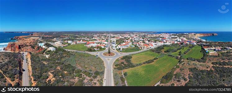 Aerial panorama from the village Sagres in the Algarve Portugal