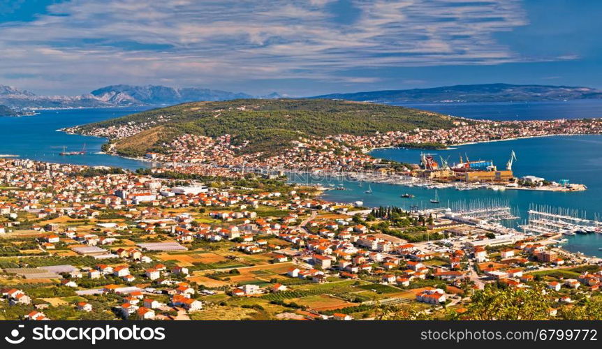 Aerial panorama of Trogir and Ciovo island, Dalmatia, Croatia