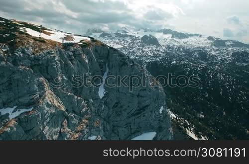 Aerial panoramic view of observation deck 5 Fingers in the mountains in Austria, Obertraun. In the background beautiful scenic nature