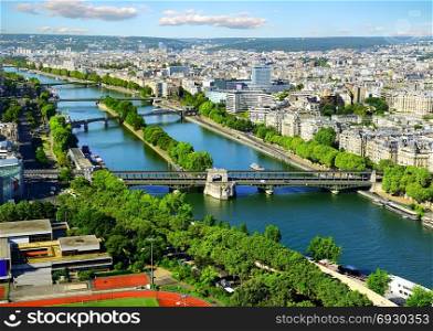 Aerial panoramic view of Paris and Seine river