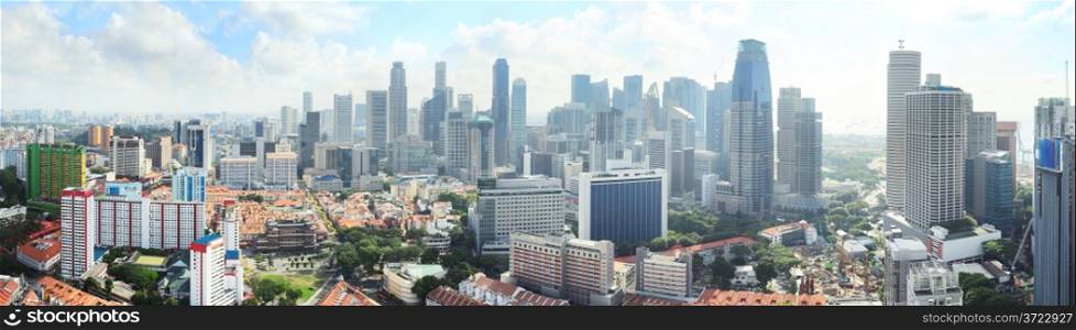 Aerial panoramic view of Singapore in the morning