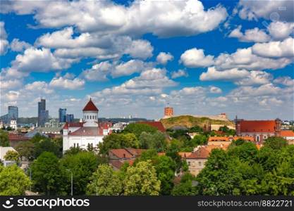 Aerial panoramic view over Old town of Vilnius, Lithuania, Baltic states.. Panorama of Old town, Vilnius, Lithuania