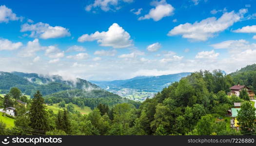 Aerial panoramica view of Salzkammergut, Austria in a beautiful summer day