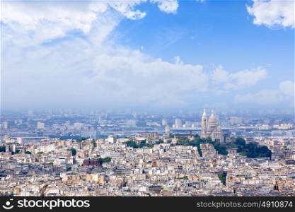 Aerial Paris skyline and Sacre Coeur basilique in France