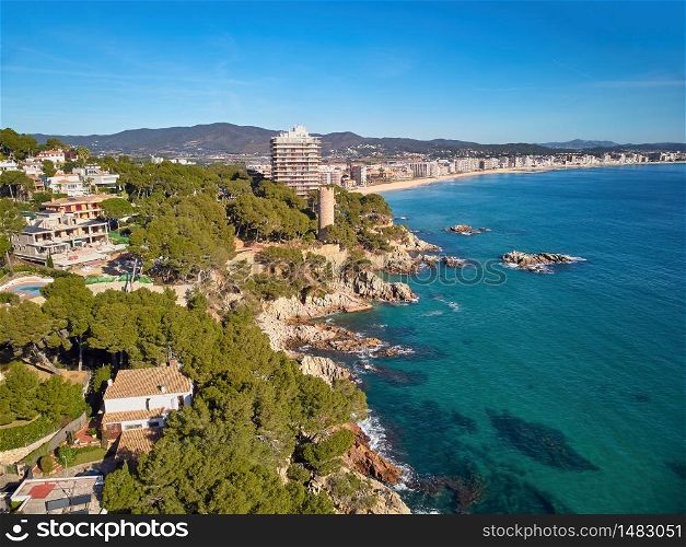Aerial picture over the Costa Brava coastal, near the small town Palamos of Spain