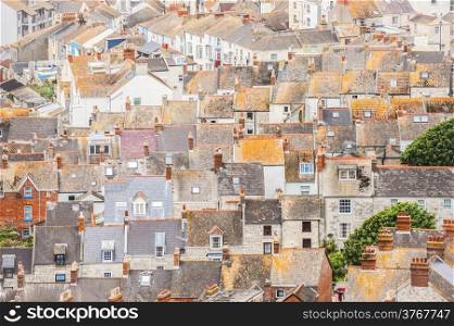 aerial rooftop view of old British terraced housing