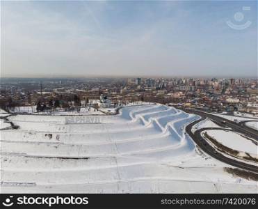 Aerial shot of main view to Barnaul city, Siberia, Russia. Aerial shot of main view to Barnaul city