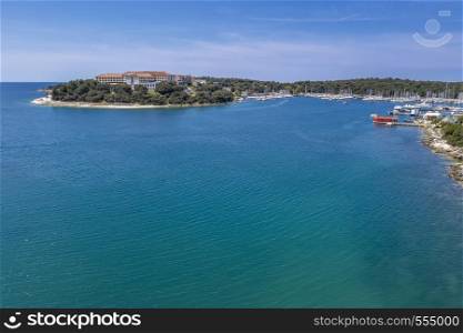 Aerial shot of Verudela lagoon in Pula, Croatia