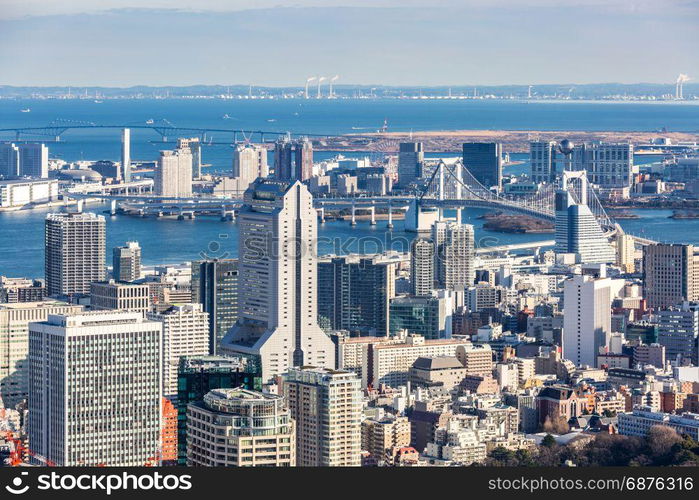 aerial skylines in Tokyo downtoen Japan