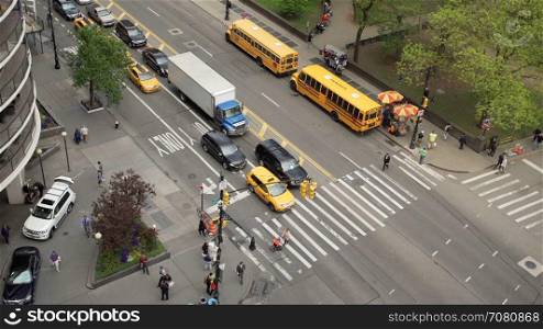 Aerial time lapse view of traffic at an intersection