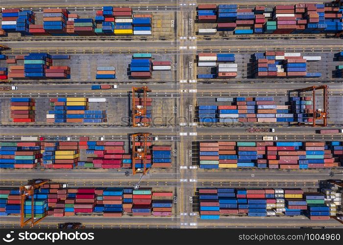 aerial top view containers storage factory area waiting to be expected for ship fright overseas