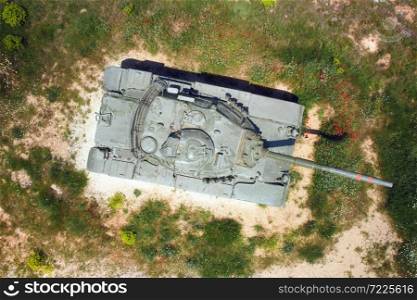 Aerial top view of a military tank .. Aerial top view of a military tank.
