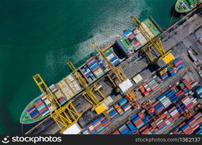 aerial top view terminal shipping import and export international and shipping loading containers