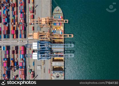 aerial top view terminal shipping import and export international and shipping loading containers