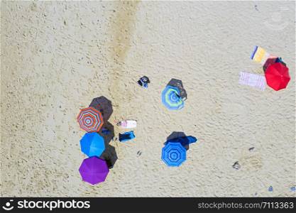 Aerial topshot from beach parasols at the beach