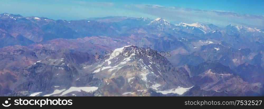 Aerial view. Andes Mountains near Aconcagua peak in Argentina.