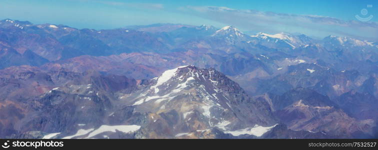 Aerial view. Andes Mountains near Aconcagua peak in Argentina.