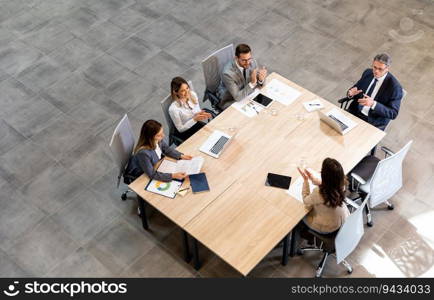 Aerial view at young startup team working in the modern office