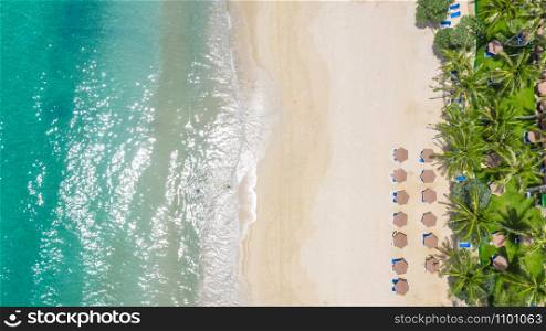 Aerial view beach in Phuket, South of Thailand, Phuket beach is a very famous tourist destination in Phuket.