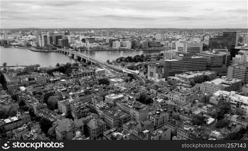 Aerial View Black and White Boston Bridge Charles River Cambridge Massachusetts