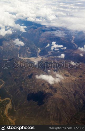 Aerial View - Clouds over Andes Mountains in Cusco, Peru