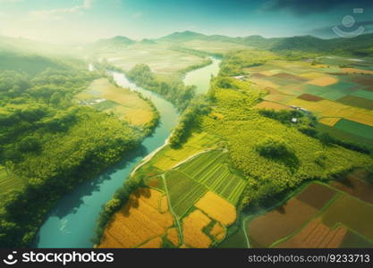 Aerial view farm land nature. Field agriculture. Generate Ai. Aerial view farm land nature. Generate Ai